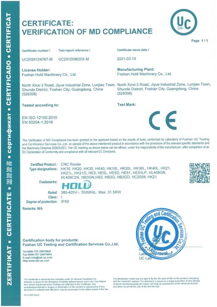 China Foshan Hold Machinery Co., Ltd. Certificações